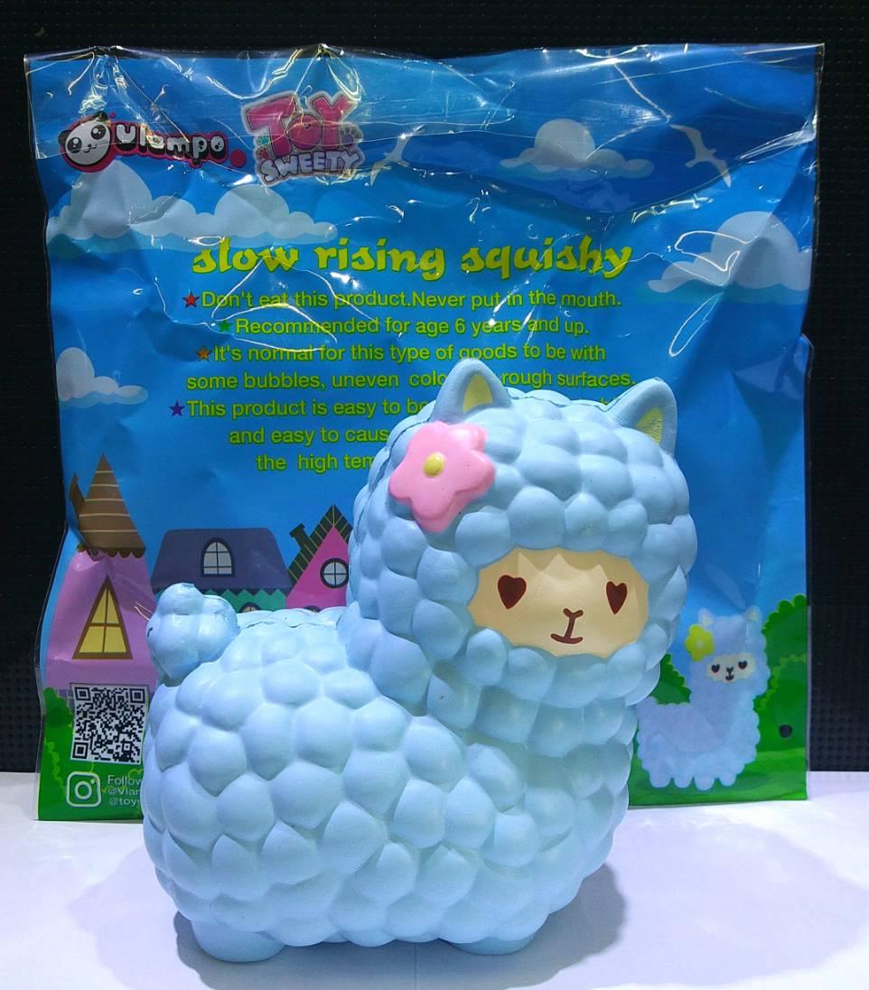 สกุชชี่ จัมโบ้อัลปาก้า สีฟ้า แบรนด์ วีแลมโป้ ทอยส์สวีตตี้ Toysweety Squishy Blue Jumbo Alpaca 17cm ฺ