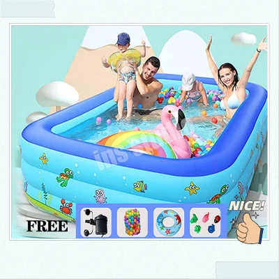 【พร้อมส่ง】สระน้ำเป่าลม สระว่ายน้ำใหญ่สุด สระว่ายน้ำครอบครัว 3 เมตร สระน้ำเด็กInflatable swimming pool rectangular family pool kolam Kolam kembung