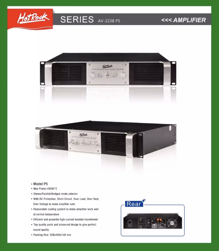 แอมป์ เครื่องขยายเสียง 2 ช่อง Stereo Amplifier HOTROCK Professional power amplifier เพาเวอร์แอมป์ เครื่องขยายเสียง รุ่น AV-2238 P5 , P5-35 สี เงิน P5 สี เงิน P5