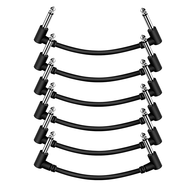6PCS 6 Inch Guitar Patch Cables, Black Guitar Pedal Cable Effect Cable Cord, 1/4 Inch TS Right Angle Guitar Patch Cable