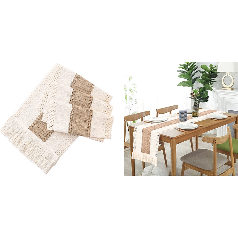 Farmhouse Boho Table Runner, Stitching Edge Handmade Crochet Bohemian Style, Suitable for Dining Table Decoration