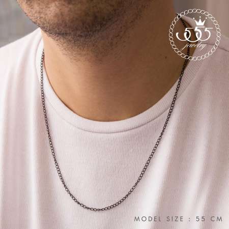 555jewelry สร้อยคอสแตนเลสสตีลแท้ แฟชั่นสำหรับชายและหญิง Unisex สร้อยเปล่าลายโซ่โค้ง สวยเรียบ รุ่น ARZ-GSC-007 สีดำ (CH3)