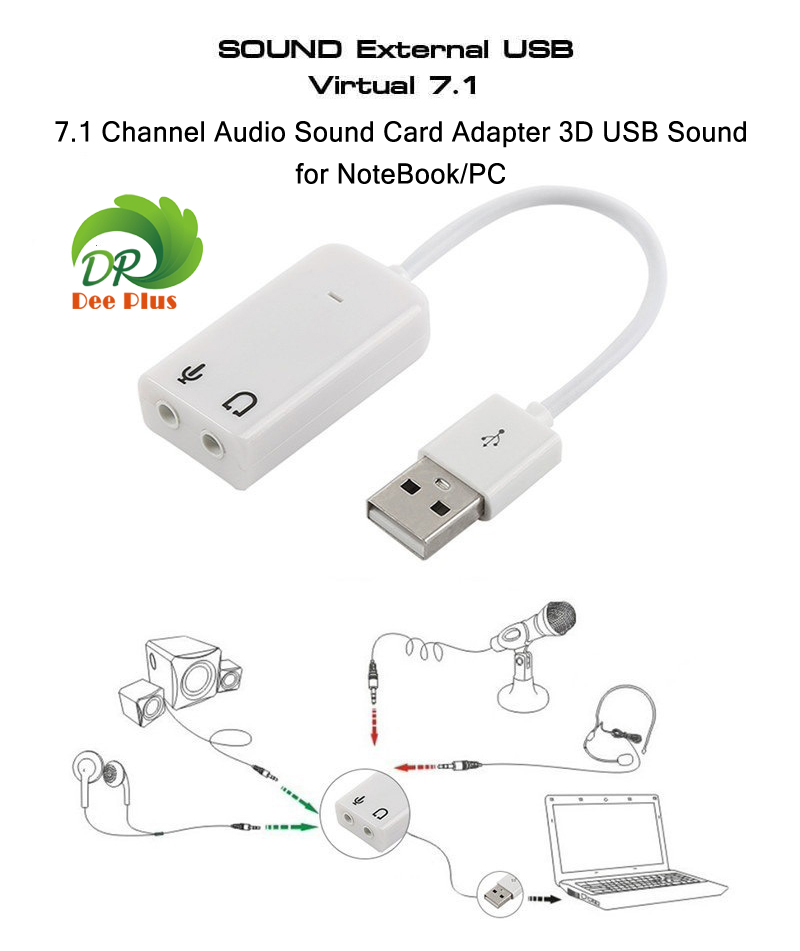 7.1 Channel Audio Sound Card Adapter 3D USB Sound / USBการ์ดเสียงเสมือนจริง 7.1 3D ภายนอก USB อะแดปเตอร์เสียง USB เข้ากับแจ็ค 3.5mmหูฟังไมโครโฟนการ์ดเสียงสำหรับNoteBook/PC