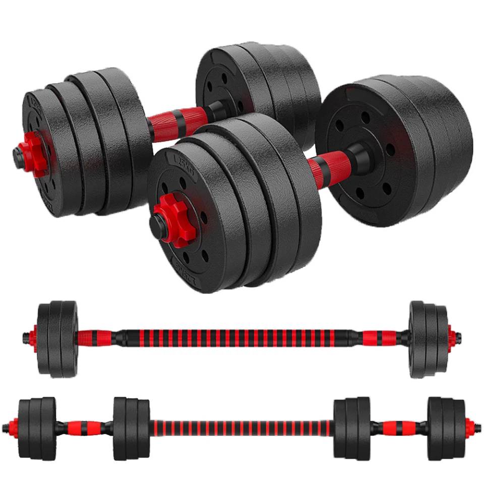 (30kg)ดัมเบลปรับน้ำหนัก 2in1 ดัมเบลพลาสติก ฟรีถุงมือ Dumbbell ฟรีข้อต่อบาร์เบล หุ้มพลาสติก ดัมเบลคู่ #D30 #P