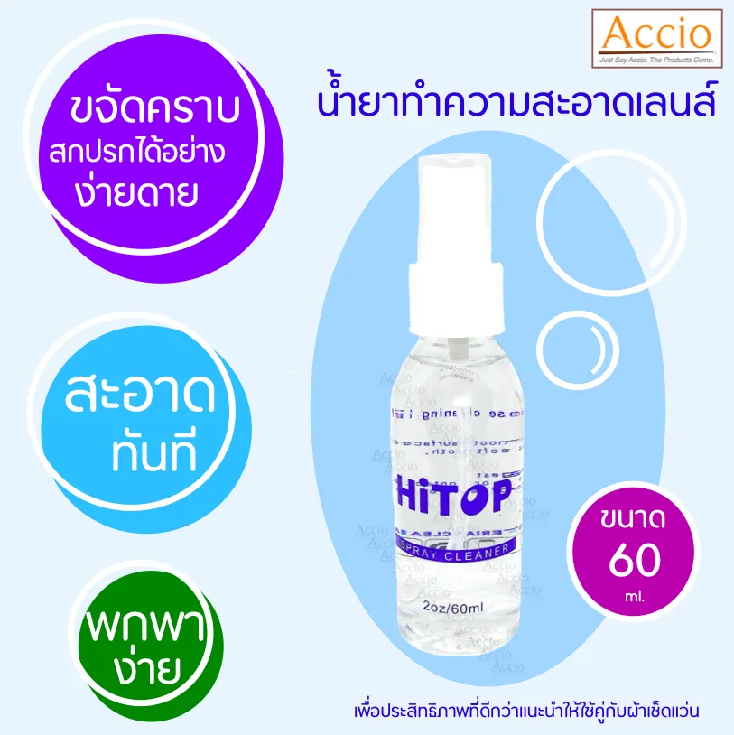 Hitop น้ำยาทำความสะอาดเลนส์ น้ำยาเช็ดแว่น ขนาด 60 ml. น้ำยาอเนกประสงค์ เช็ดโทรศัพท์ มือถือ กระจก เช็ดแว่น