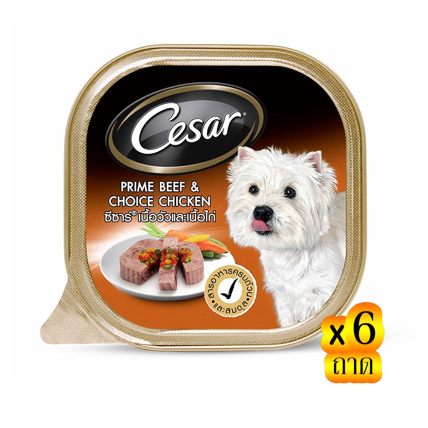 CESAR ซีซาร์ อาหารสุนัขชนิดเปียก รสเนื้อวัวและเนื้อไก่ 100 กรัม (แพ็ค 6 ถาด)