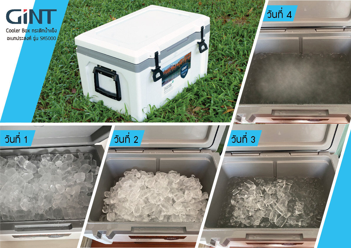 Cooler box GiNT กระติกน้ำแข็ง ถังแช่อเนกประสงค์ ถังแช่แบบพกพา ขนาด 50 ลิตร สีขาว เก็บความเย็นได้ 3 วัน รุ่น SK5000
