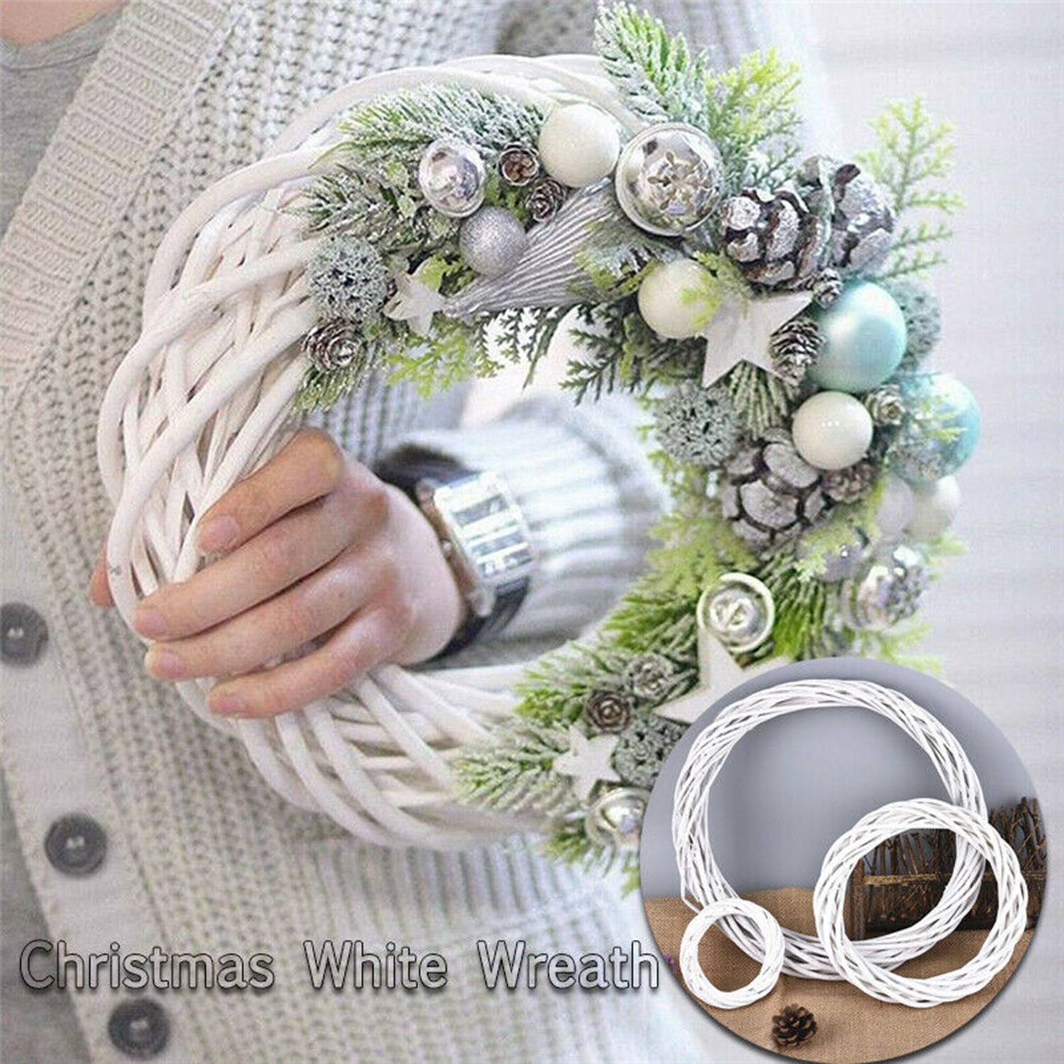PLLEWY 10-30CM Home Xmas Party Decorations Window Door Ornaments White Wreath Wreath Wicker Christmas Rattan Ring Garland Hanging