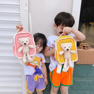Fashion Cute Bear Canvas Kids Bags Children Bag Cute Baby Girls Boys Backpack