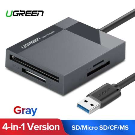 UGREEN การ์ดรีดเดอร์ SD USB 3.0 การ์ดฮับต่อพ่วง 5 Gbps อ่านการ์ด 4 ใบพร้อมกัน CF, CFI, TF, SDXC, SDHC, SD, MMC, Micro SDXC, Micro SD, Micro SDHC, MS, UHS-I สำหรับ Windows, mac, Linux