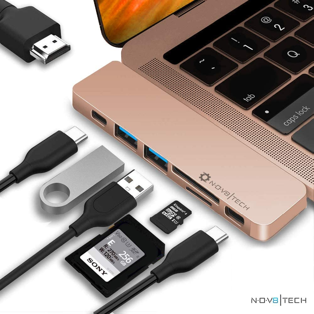 NOV8Tech USB C Hub Adapter for 2020/2019/2018/2017/2016 MacBook Pro and  2020/2019/2018 MacBook Air, 7-in-2 with 4K HDMI, Thunderbolt 3 100W Power  Delivery Charger, USB C Data, 2X USB 3.0, SD/Micro SD 
