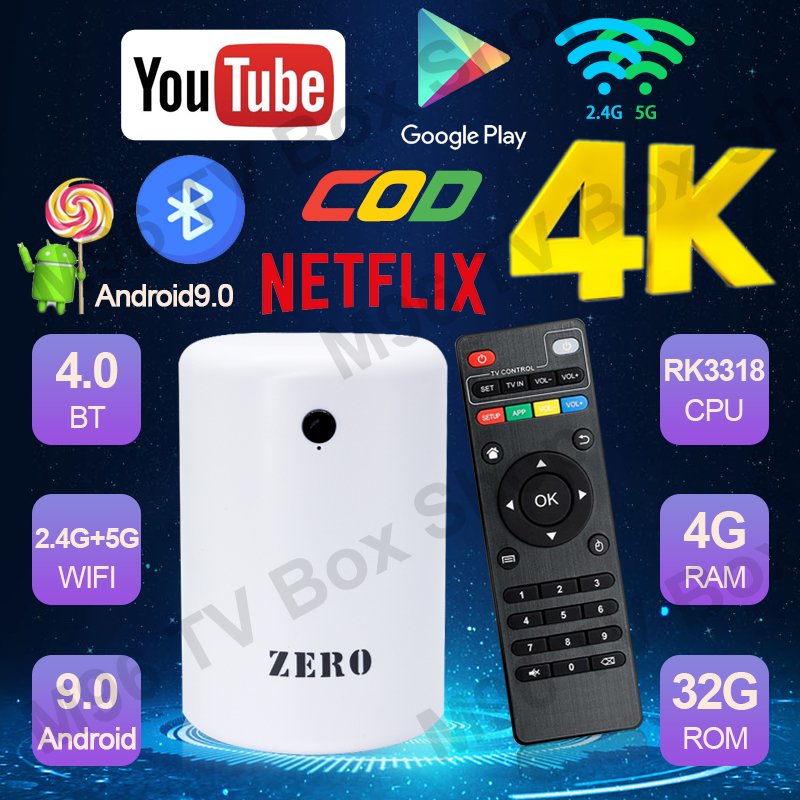 Tv Box Zero CPU RK3318 Bluetooth 2.4G 5G Wifi Android 9.0 Smart Tv Box 4GB Ram 32GB Rom 4K Android Box