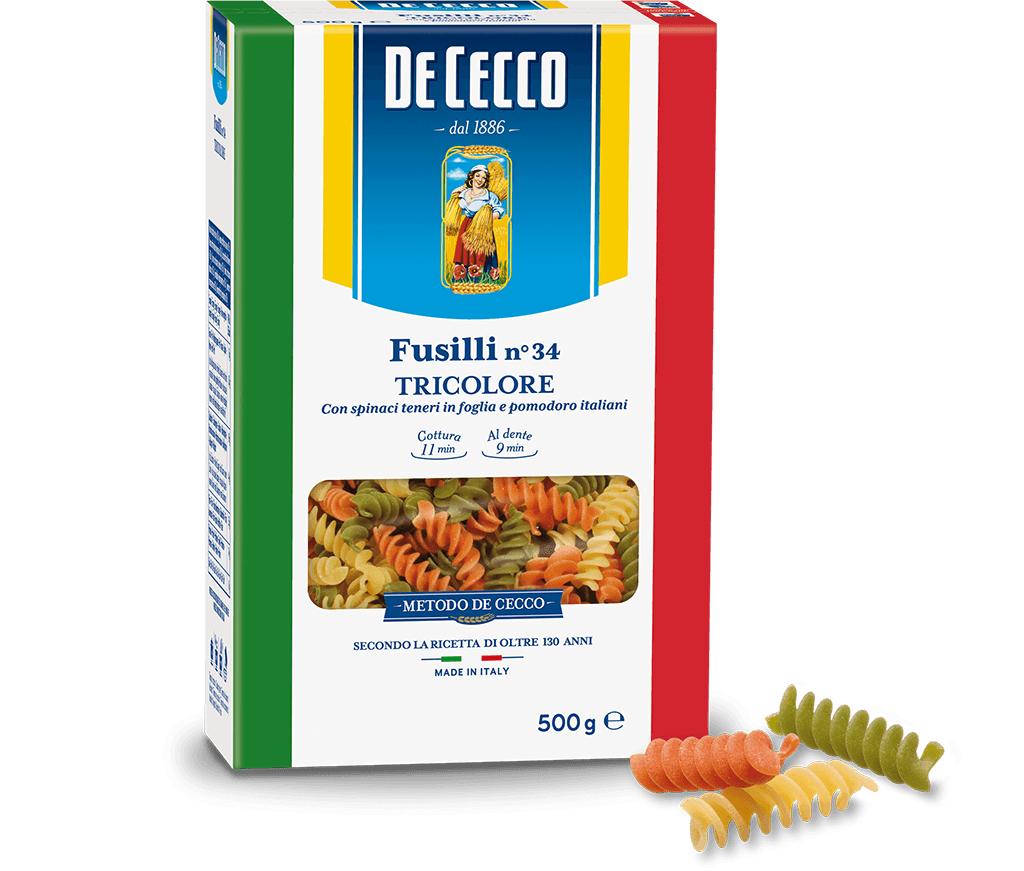 พาสต้า ฟูซิลลี่ ไตรคัลเลอร์ เบอร์.34 - ดีเชคโก้, 500 กรัม Pasta Fusilli Tricolore - De Cecco 500g