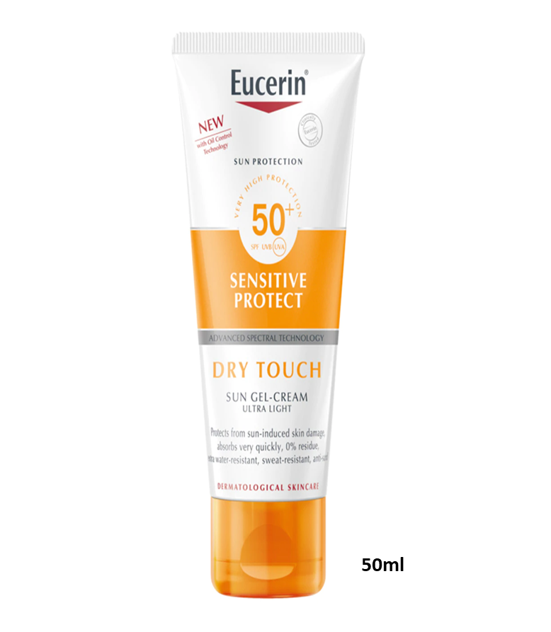 Eucerin Sun Sensitive Protect Dry Touch GEL-CREAM ULTRA LIGHT SPF50 PA++ 50ml. ยูเซอรีน ซัน บอดี้ เซนซิทีฟ โพรเทค ดราย ทัช กันแดด ผิวกาย