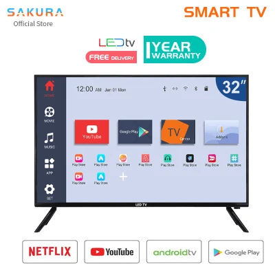 (ใหม่) YouTube/WIFISAKURA สมาร์ททีวีหน้าจอ 32 นิ้วหน้าจอ SMART TV LED รองรับความละเอียด HD สามารถเชื่อมต่อกับอินเทอร์เน็ต