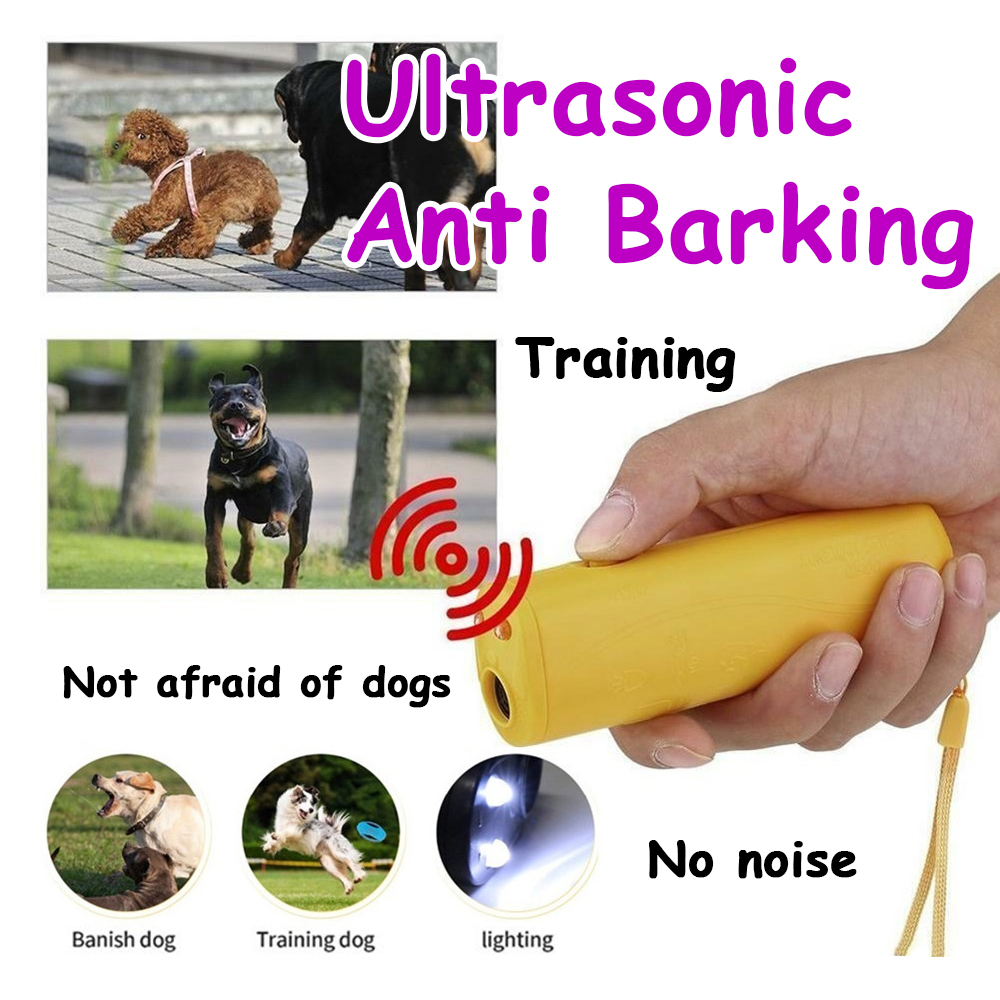 Anti Barking Ultrasonic 3 in 1 กันเห่าหยุดอุปกรณ์ฝึกสุนัขอัลตราโซนิกชนิดมือถือพกพาได้สัตว์เลี้ยงสุนัขเครื่องไล่สัตว์อุปกรณ์การฝึกอบรมเทรนเนอร์กับ LED