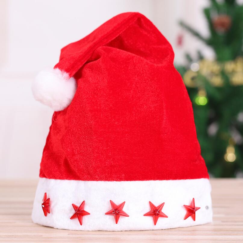 หมวกซานต้าครอส คริสมาส มีไฟ รูปดาว LED Santa Hat