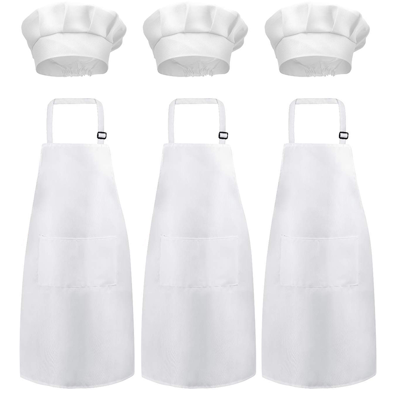 6 Pieces White Apron Set Unisex Adjustable Chef Hat Kitchen Baker Cook Apron with Pocket for Home Restaurant Accessories cao cấp