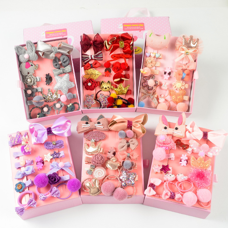 18 ชิ้น / เซ็ตสาวกิ๊บติดผมแหวนเจ้าหญิงไม่เจ็บผมยางรัดหัวเชือก18pc/set/box Girls hair pin/ clip / ring princess no hurt hair rubber band Gift Box Set