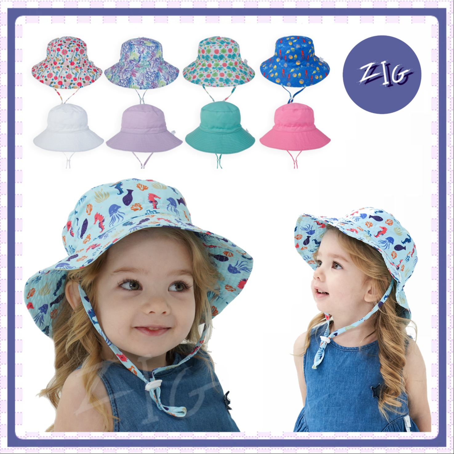 ZIGSHOP - หมวกปีกกว้าง หมวกเด็ก หมวกกันแดด หมวกเด็กหญิงเด็กชาย