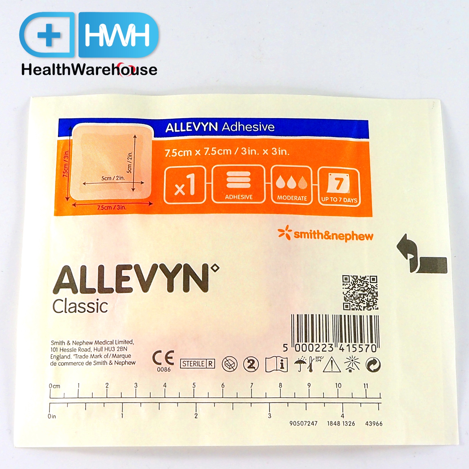 Allevyn Adhesive 7.5 x 7.5 cm แผ่นปิดแผลกดทับ ดูดน้ำเหลือง จำนวน 1 แผ่น