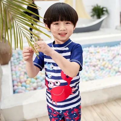 2021 new boys' swimsuit cartoon crab children's primary and secondary school boys' swimsuit with swimming cap