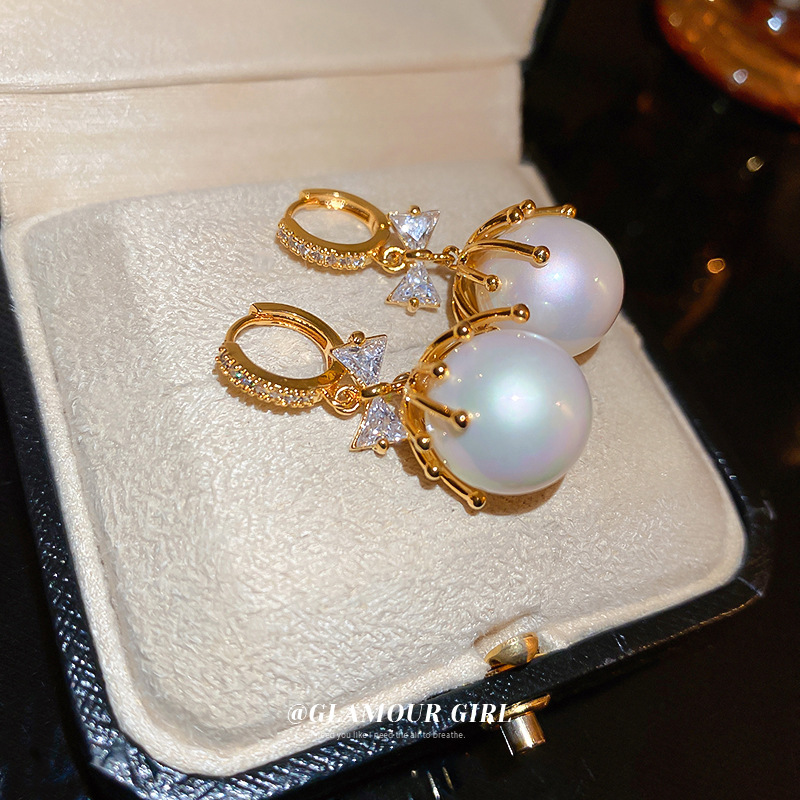 Zirconia pearl bow fashion earrings for women