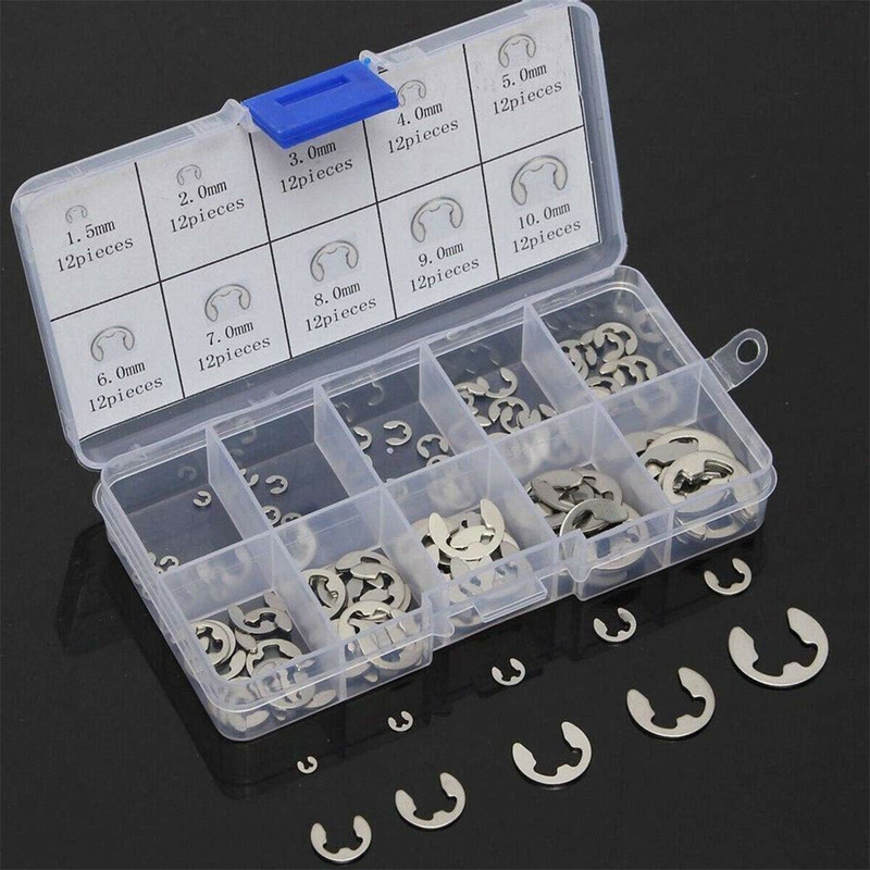 Kit De 120 Pièces Circlips Frettes E-Clip En Acier Inox 304 - Diamètres 1,5mm à 10mm