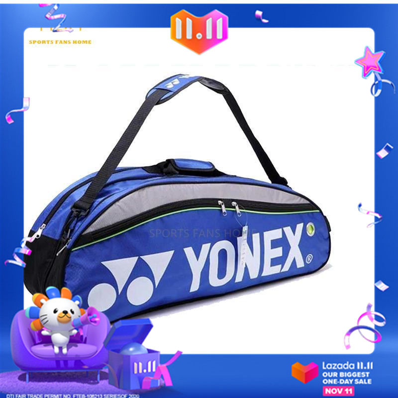 Yonexกระเป๋าแบดมินตันคู่ซิปกีฬากระเป๋ารองเท้าช่องหลัก2แพ็คเก็ต + 2ด้านกระเป๋า + 1สลิงสายรัด