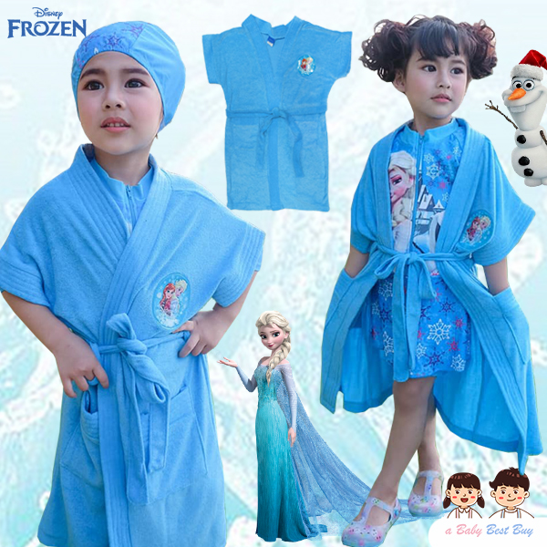 Swimming Cover wear for girl Disney Frozen ชุดคลุมว่ายน้ำ เด็กผู้หญิง สีฟ้า ลายเจ้าหญิงอันนาเอลซ่า สุดน่ารัก ผ้าดี