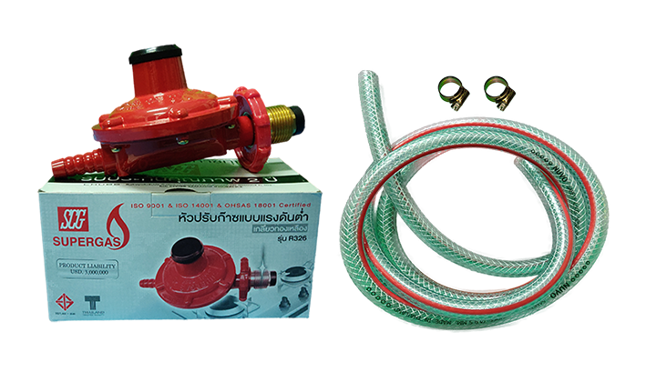 หัวปรับแรงดันต่ำ ยี่ห้อSCG พร้อมสายแก๊ส+เข็มขัดรัดสายแก๊ส