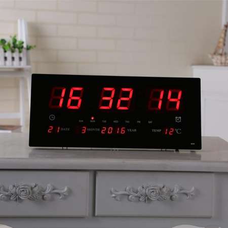 นาฬิกาดิจิตอล (ตัวเลขสีแดง) 36X15X3cm LED DIGITAL CLOCK แขวนผนัง ติดพนัง