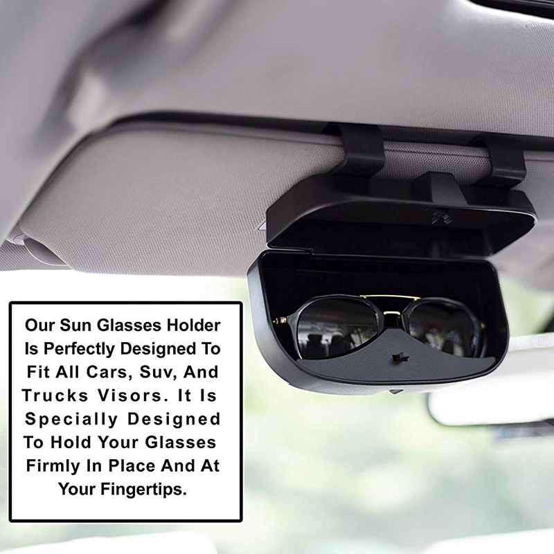 Car Sun Visor Sunglasses Case Holder Eye Glasses Organizer Box Credit Card Slots on the Outside Double Snap Clip Design Fits All Vehicle Models,Easy Installation