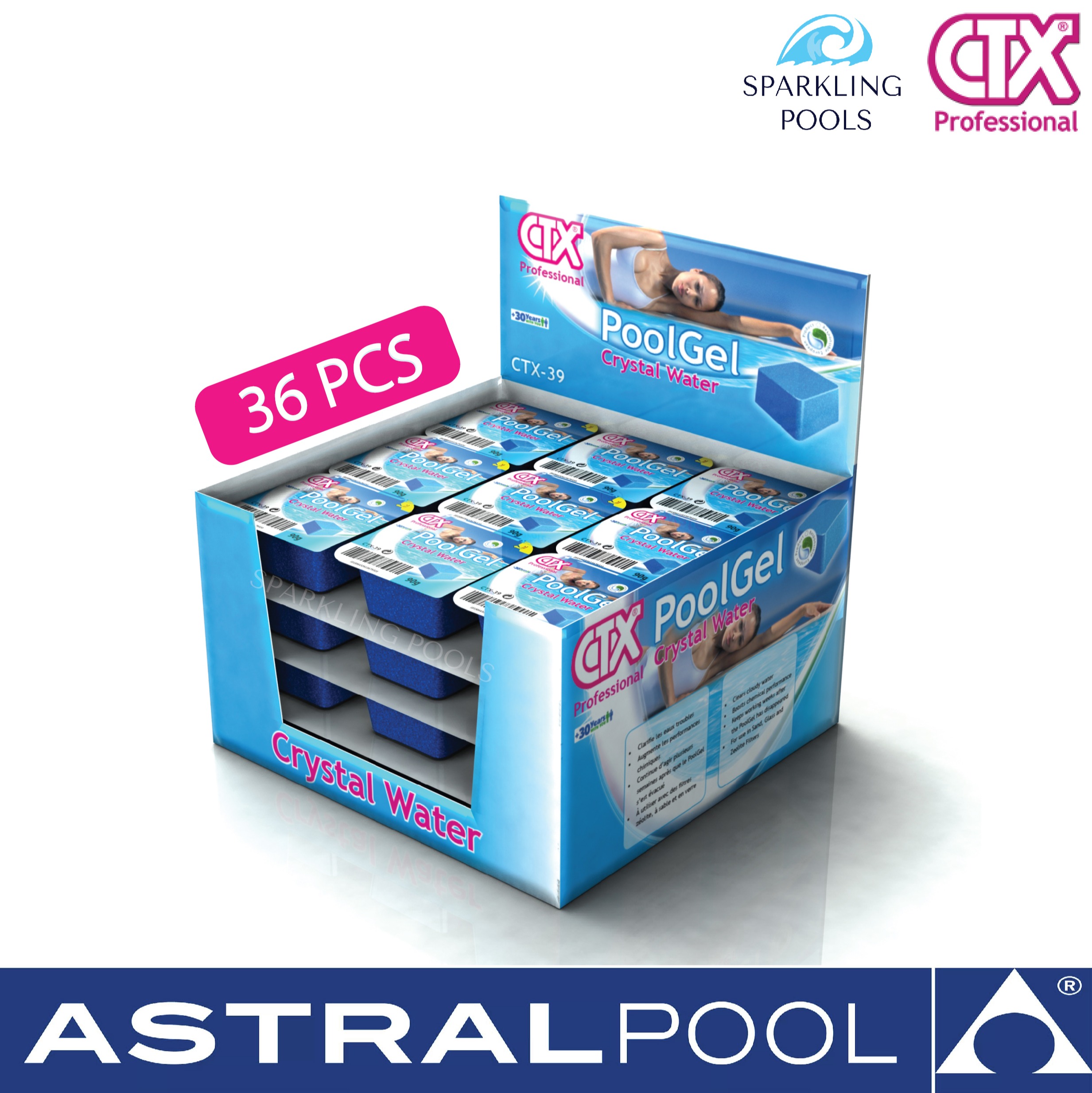 CTX Pool Gel เจลก้อนปรับน้ำใส แพ็ค 36 ก้อน - FLOCULANTE GEL CRYSTAL WATER  36 Pcs.