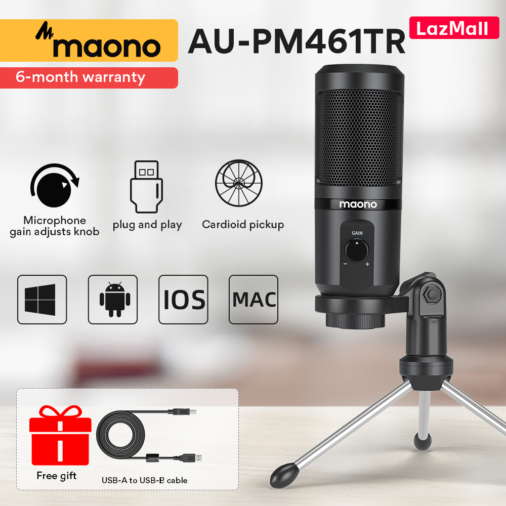 MAONO AU-PM461TR ไมโครโฟน USB คอนเดนเซอร์บันทึกไมโครโฟน PC สำหรับออนไลน์การประชุมการสอน Livestreaming Gaming พร้อมขาตั้งสามขา