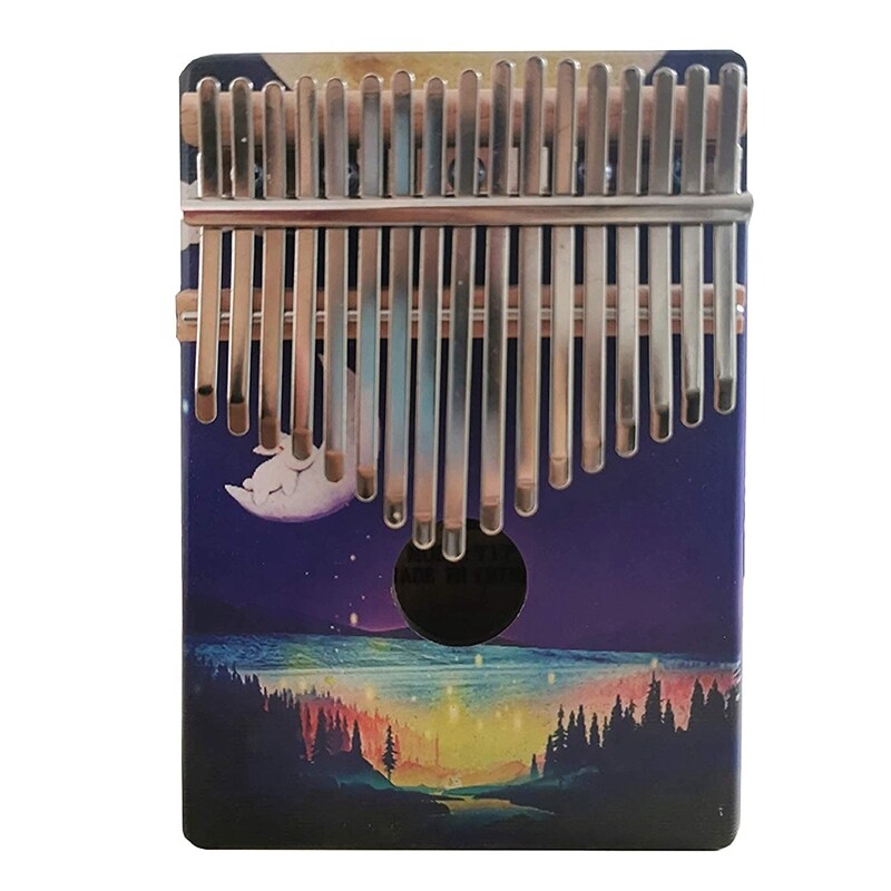 17 Keys Thumb Piano with Study Instruction and Tune Hammer Wood Hand Finger Piano Mbira Gifts for Kids Adult Beginners (Night)