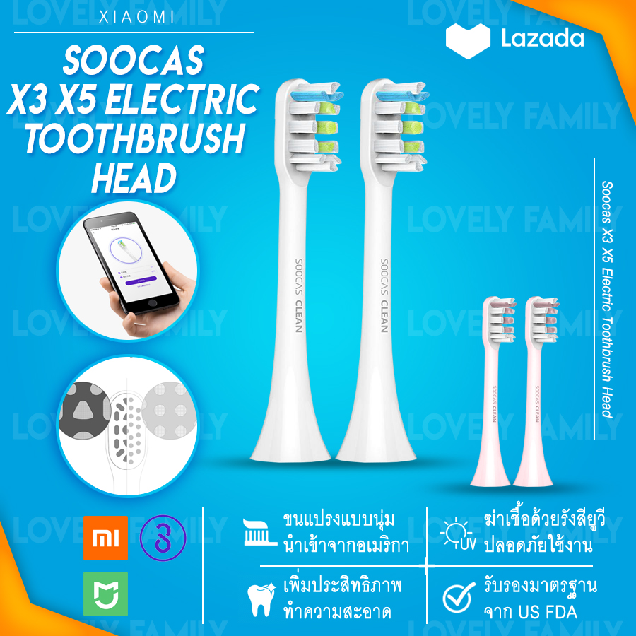 [พร้อมส่ง ในไทย] แปรงสีฟัน หัวแปรง 2ชิ้น แปรงสีฟันไฟฟ้า Soocas X3 X5 และ X3U สีขาว