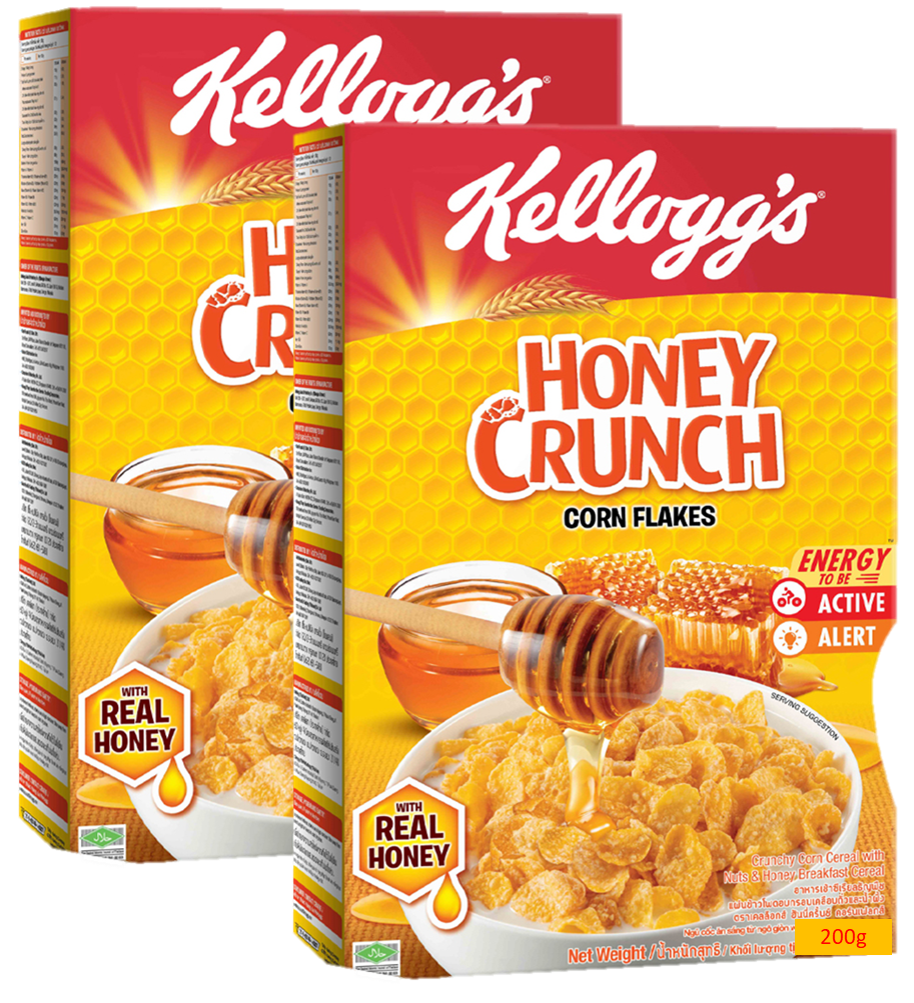 Kelloggs Honey Crunch Corn Flakes เคลล็อกซ์ คอร์นเฟลกส์ แผ่นข้าวโพดอบกรอบ รสน้ำผึ้ง 200กรัม x 2กล่อง