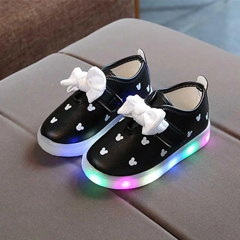 1-5.5 Years Girls Shoes Children's light shoes girls bow LED light shoes lightweight breathable baby girls shoes