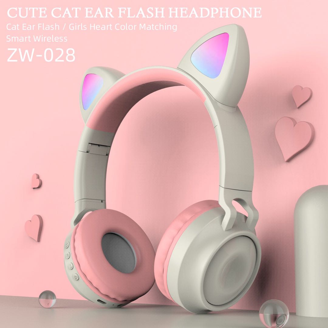 หูฟังแมวมีไมค์ หูฟังบลูทูธ หูฟังแมวเหมียว หูฟังLED Bluetooth 5.0 หูฟังบลูทูธแบบครอบหู มีไฟ LED Wireless Bluetooth Headphone