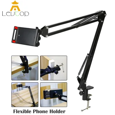LEVTOP Cell Phone Holder Table Stand Flexible Lazy Phone Holder Long Arm Holder Stand Phone Tablets Clip-on Support Stand 360°Rotating Mount Bracket Cantilever Phone Holder For Desk Bed