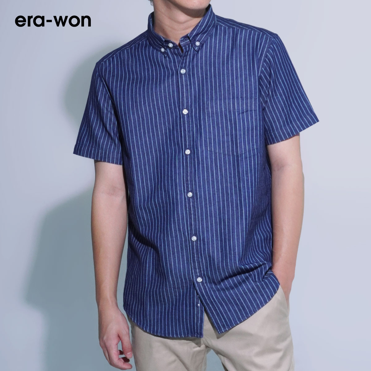 era-won เสื้อเชิ้ตแขนสั้นคอปก Denim shirt Antibacteria สี New Jan