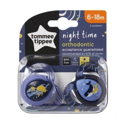 Tommee Tippee จุกหลอก Closer to Nature รุ่น Night Time Orthodontic 6-18 เดือน มีฝาครอบจุกและกล่องกันฝุ่น