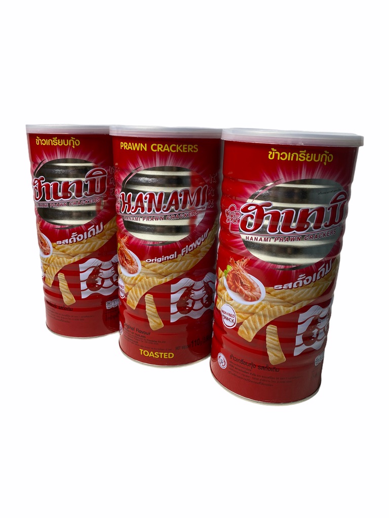 ฮานามิ ข้าวเกรียบกุ้ง รส ดั้งเดิม HANAMI PRAWN CRACKES ORIGINAL RED 110g 1SETCOMBO/จำนวน 3 กระป๋อง/บรรจุปริมาณ 330g ราคาพิเศษ สินค้าพร้อมส่ง ราคาพิเศษ พร้อมส่ง!!
