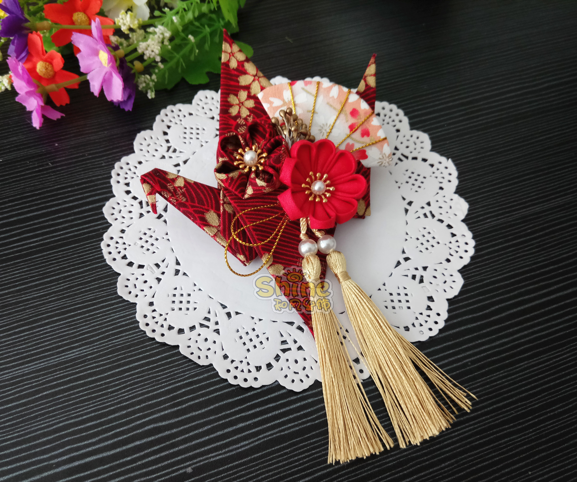 2 Barrettes à Cheveux Japonaises Style Sakura Tsumami Zaiku - Fleurs Clusters Multicolores - Neuf Avec étiquettes