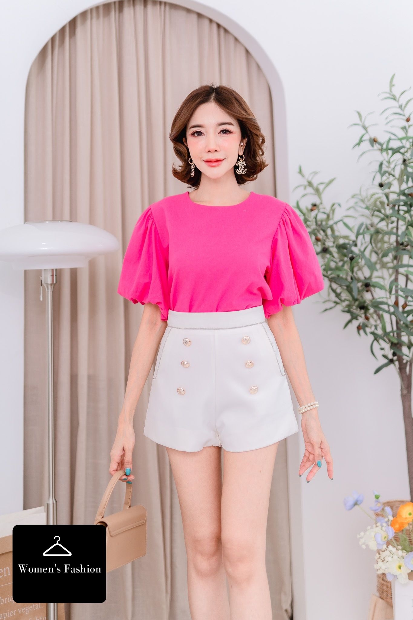 WOMEN FASHION B09 เสื้อเบลาส์ ลินิน(Mอก36-40”) เสื้อทำงานหญิง เสื้อ ...