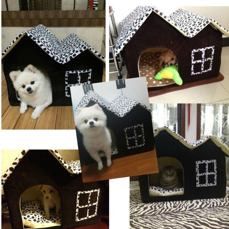 PetInspire บ้านแมว บ้านหมา ที่นอนสัตว์เลี้ยงรูปบ้าน 50x40x35 cm.High-end Double Pet House (สีขาวดำลา