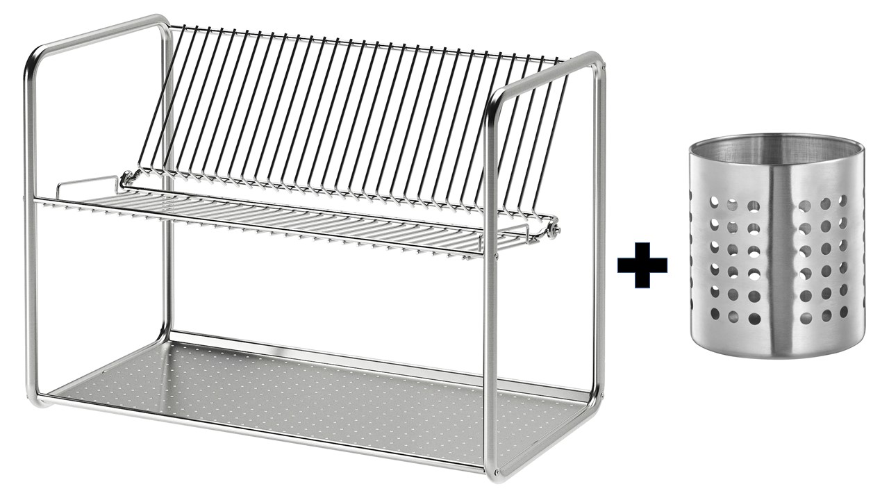 ORDNING Dish drainer, stainless steel, 50x27x36 cm+Cutlery stand