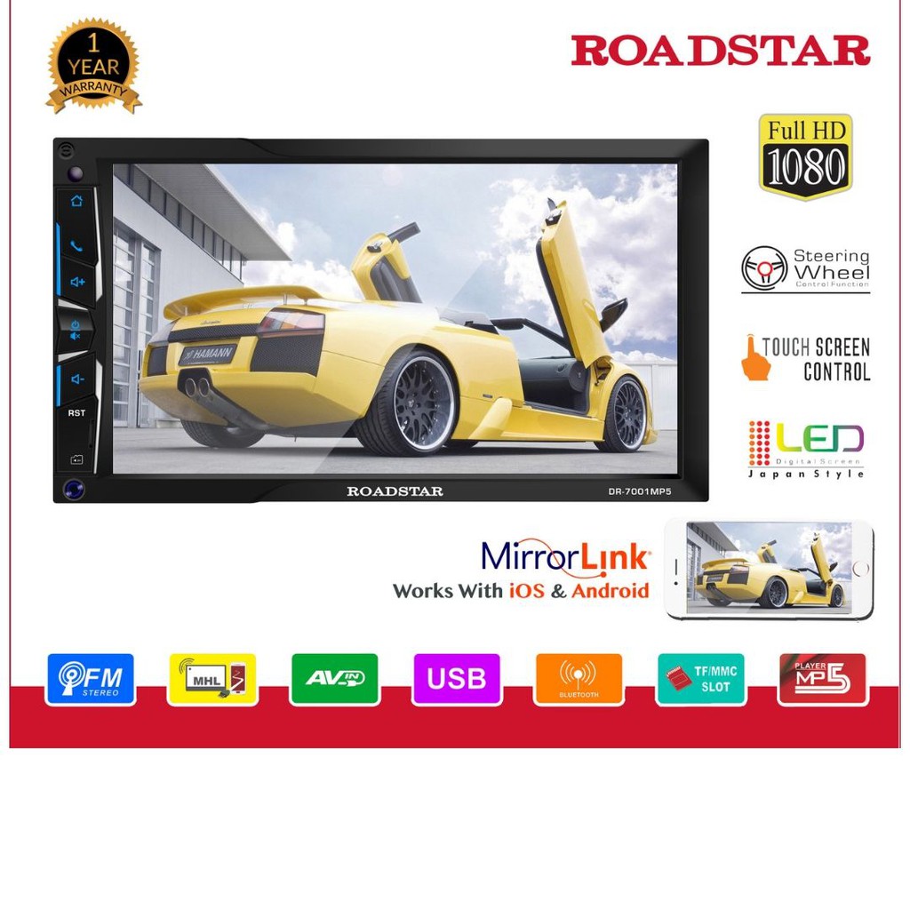 เสียงดี คมชัด!! ROADSTAR เครื่องเสียงติดรถยนต์ 2DIN จอ7 รุ่นDR-7001MP5 Full HD 1080 LED ปุ่มกดมาพร้อมระบบ Mirror Link /Andriod/IOS โปรโมชั่น เครื่องเสียงรถ ฟังมันส์ๆ