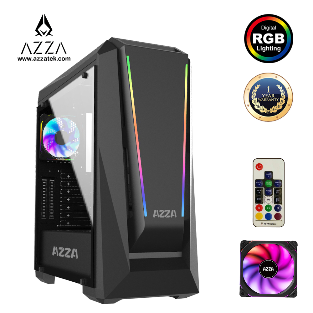 AZZA Mid Tower Tempered Glass RGB Gaming Case Chroma 410A - Black